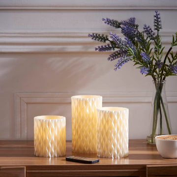 Phinin 3 Piece Pearlescent Wavy Texture LED Unscented Flameless Candle Set with Remote